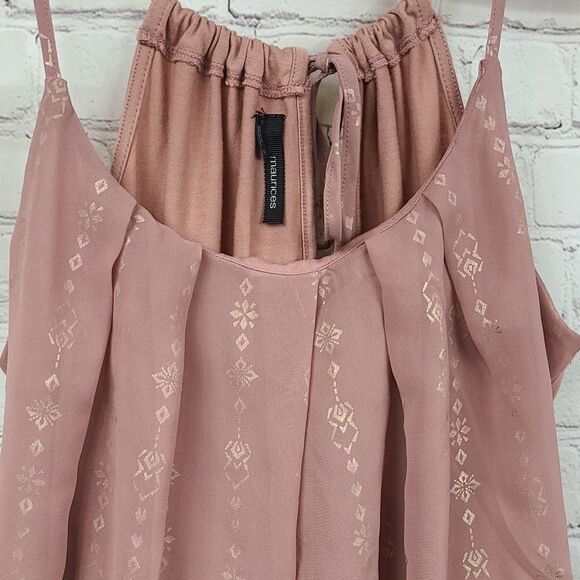 Maurices Sleeveless Top Medium Dusty Rose Pleated Neck Sheer Halter Keyhole Back - Picture 2 of 12